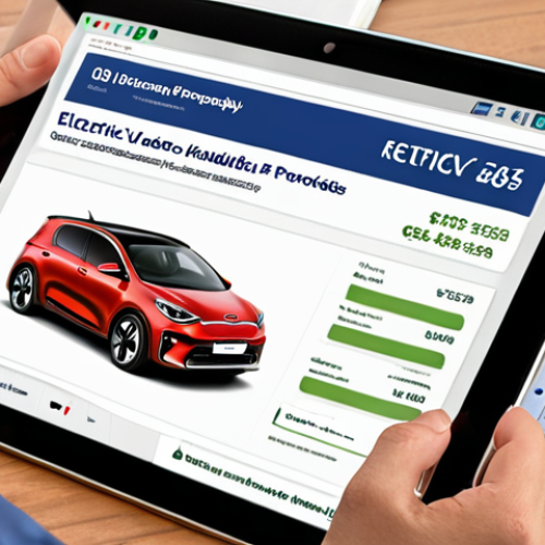 Home 4 **Image prompt:** A person reviewing documents related to electric vehicle subsidies, with a laptop displaying a government services portal. Focus on paperwork, a calculator, and possibly a Kia EV6 brochure in the background.
